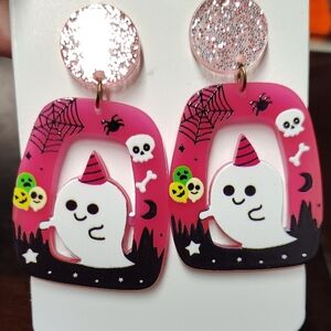 Pink Ghost Halloween Earrings